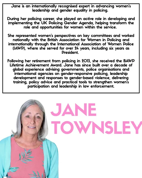 Jane Townsley, pictured alongside a summary of her career.
